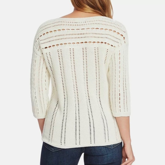 NWT Vince Camuto Pointelle Open Stitch Boatneck 100% Cotton Sweater Size… - Picture 3 of 3